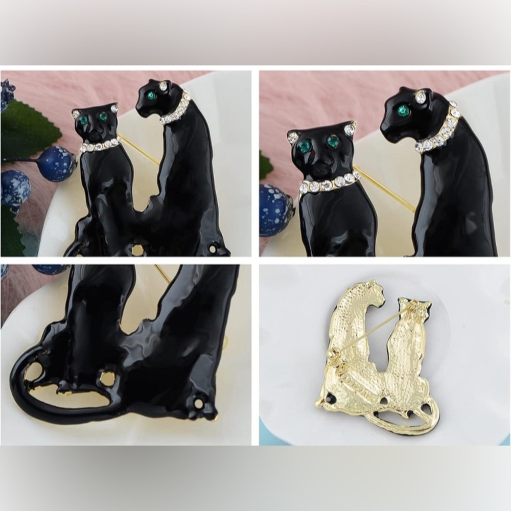 Double Leopard Panther Brooch - Picture 8 of 9